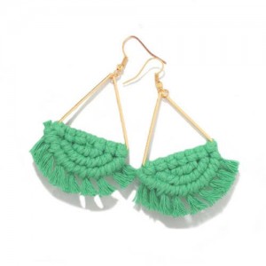 Green Weaving Pattern Triangle Bohemian Fashion Women Boutique Earrings