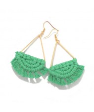 Green Weaving Pattern Triangle Bohemian Fashion Women Boutique Earrings
