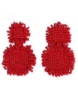 Red Fashion Mini Beads Weaving U.S. High Fashion Women Costume Earrings