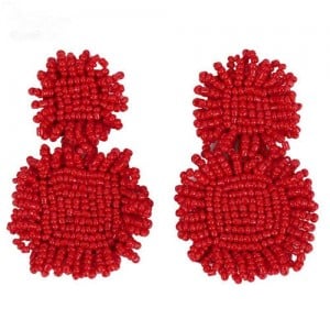 Red Fashion Mini Beads Weaving U.S. High Fashion Women Costume Earrings