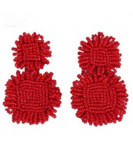 Red Fashion Mini Beads Weaving U.S. High Fashion Women Costume Earrings