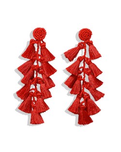 Red Fashion Cotton Threads Women Dangle Costume Earrings