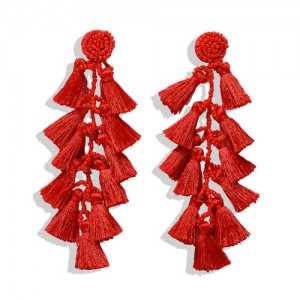 Red Fashion Cotton Threads Women Dangle Costume Earrings