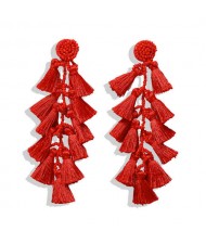 Red Fashion Cotton Threads Women Dangle Costume Earrings