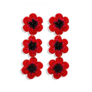 Red Plum Bossom String Design U.S. High Fashion Women Boutique Earrings