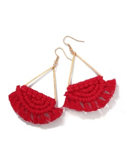 Red Cotton Threads Decorated Triangle Fashion Women Costume Earrings