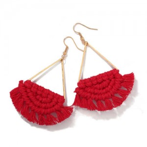Red Cotton Threads Decorated Triangle Fashion Women Costume Earrings