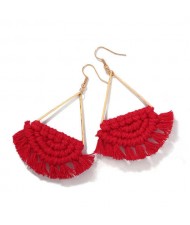 Red Cotton Threads Decorated Triangle Fashion Women Costume Earrings