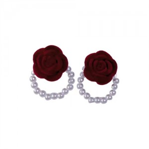 Red Flower Pearl Hoop U.S. Fashion Women Boutique Earrings