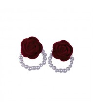 Red Flower Pearl Hoop U.S. Fashion Women Boutique Earrings