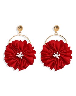 Red Daisy Embellished Women Dangle Wholesale Costume Earrings