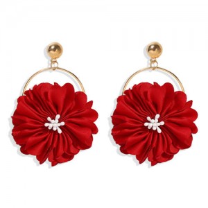Red Daisy Embellished Women Dangle Wholesale Costume Earrings