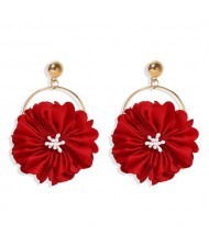 Red Daisy Embellished Women Dangle Wholesale Costume Earrings