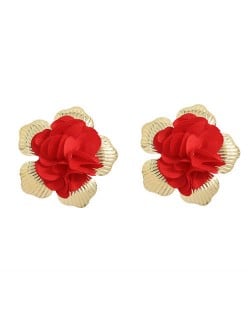 Red Flower with Golden Torus Design Spring Fashion Women Wholesale Earrings