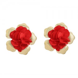 Red Flower with Golden Torus Design Spring Fashion Women Wholesale Earrings