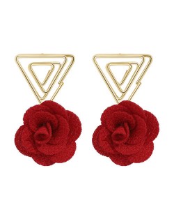 Golden Triangle and Red Flower Combo Design U.S. Fashion Women Costume Earrings