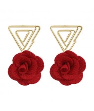 Golden Triangle and Red Flower Combo Design U.S. Fashion Women Costume Earrings