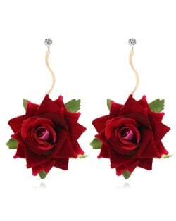 Romantic Red Rose Design U.S. Fashion Women Wholesale Costume Dangle Earrings
