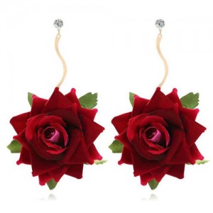 Romantic Red Rose Design U.S. Fashion Women Wholesale Costume Dangle Earrings