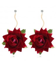 Romantic Red Rose Design U.S. Fashion Women Wholesale Costume Dangle Earrings