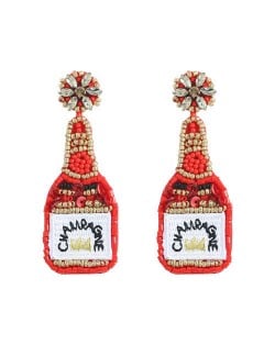 Handmade Champagne Bottle Bohemian Fashion Women Boutique Earrings - Red