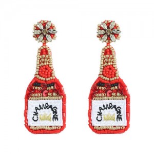 Handmade Champagne Bottle Bohemian Fashion Women Boutique Earrings - Red