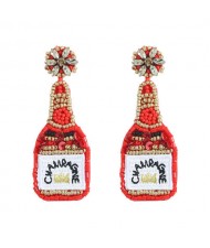 Handmade Champagne Bottle Bohemian Fashion Women Boutique Earrings - Red