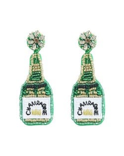 Handmade Champagne Bottle Bohemian Fashion Women Boutique Earrings - Green