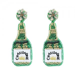 Handmade Champagne Bottle Bohemian Fashion Women Boutique Earrings - Green