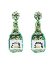 Handmade Champagne Bottle Bohemian Fashion Women Boutique Earrings - Green