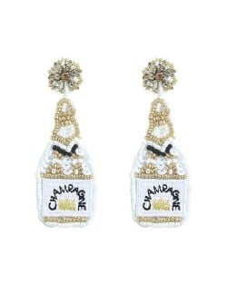 Handmade Champagne Bottle Bohemian Fashion Women Boutique Earrings - White