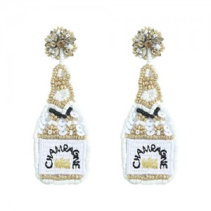 Handmade Champagne Bottle Bohemian Fashion Women Boutique Earrings - White