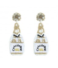 Handmade Champagne Bottle Bohemian Fashion Women Boutique Earrings - White