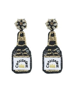 Handmade Champagne Bottle Bohemian Fashion Women Boutique Earrings - Black