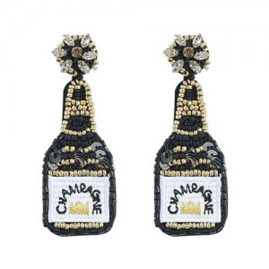 Handmade Champagne Bottle Bohemian Fashion Women Boutique Earrings - Black