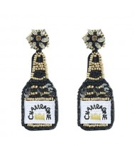 Handmade Champagne Bottle Bohemian Fashion Women Boutique Earrings - Black