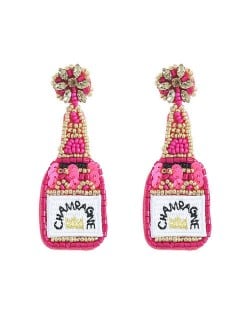 Handmade Champagne Bottle Bohemian Fashion Women Boutique Earrings - Rose