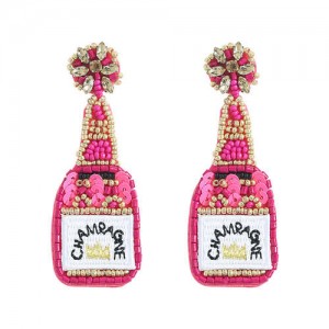 Handmade Champagne Bottle Bohemian Fashion Women Boutique Earrings - Rose