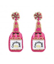 Handmade Champagne Bottle Bohemian Fashion Women Boutique Earrings - Rose