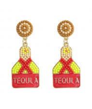 Tequila Bottle Beads Weaving Design Women Wholesale Costume Earrings - Yellow