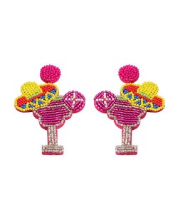Cocktail Design Handmade Weaving Style Women Costume Earrings - Pink