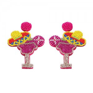 Cocktail Design Handmade Weaving Style Women Costume Earrings - Pink
