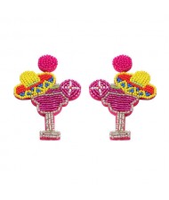 Cocktail Design Handmade Weaving Style Women Costume Earrings - Pink