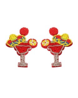 Cocktail Design Handmade Weaving Style Women Costume Earrings - Red