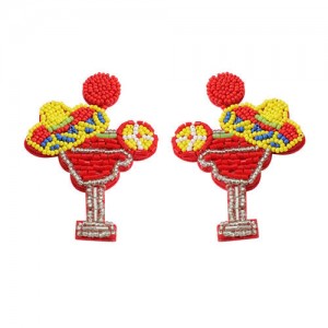 Cocktail Design Handmade Weaving Style Women Costume Earrings - Red