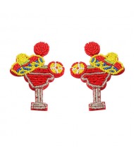 Cocktail Design Handmade Weaving Style Women Costume Earrings - Red