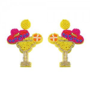 Cocktail Design Handmade Weaving Style Women Costume Earrings - Yellow