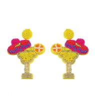 Cocktail Design Handmade Weaving Style Women Costume Earrings - Yellow