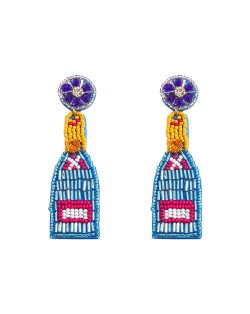 Beads Weaving Bohemian Fashion Wine Bottle Women Dangle Wholesale Earrings - Blue