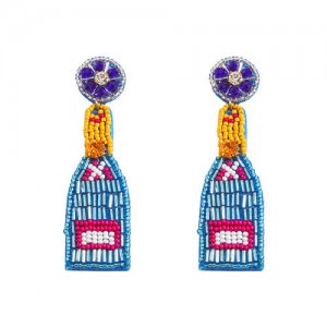 Beads Weaving Bohemian Fashion Wine Bottle Women Dangle Wholesale Earrings - Blue